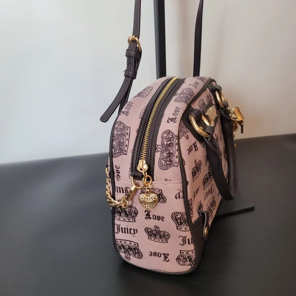 Juicy Couture Light Pink & Brown Trim Crossbody Satchel Bag - Picture 6 of 16
